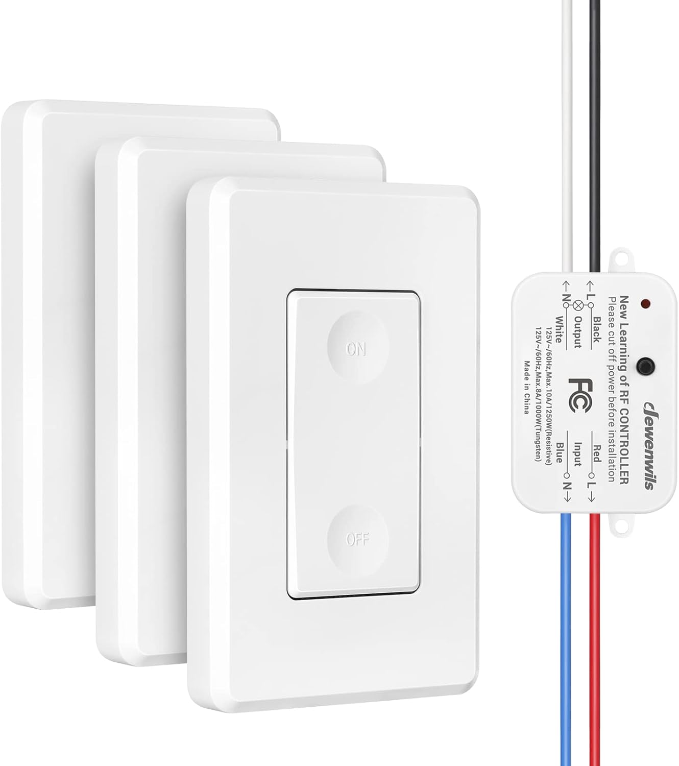 DEWENWILS Wireless Wall Light Switch Kit, 10A/1200W, No WiFi Needed Remote Control Switch for Small Appliance, Lamps, Lighting Fixture, No in-Wall Wiring, Long RF Range, 3 Pack Switches+1 Receiver