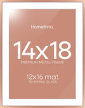 Homeforia 14x18 Picture Frame Rose Gold, High End Metal 14x18 Poster Frames with Mat 12x16 Photo, 14 x 18 Rose Gold Frame Matted to 12 by 16 Print, 18x14 Thin Frame, Tempered Glass, Wall Kit, Set of 1