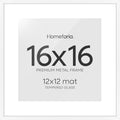 Homeforia 16x16 Picture Frame White, High End Metal 16x16 Square Poster Frame Matted to 12x12 Print, 16 x 16 White Frames with Mat 12 x 12 Photo, 16by16 Thin Frames, Tempered Glass, Wall Kit, Set of 1