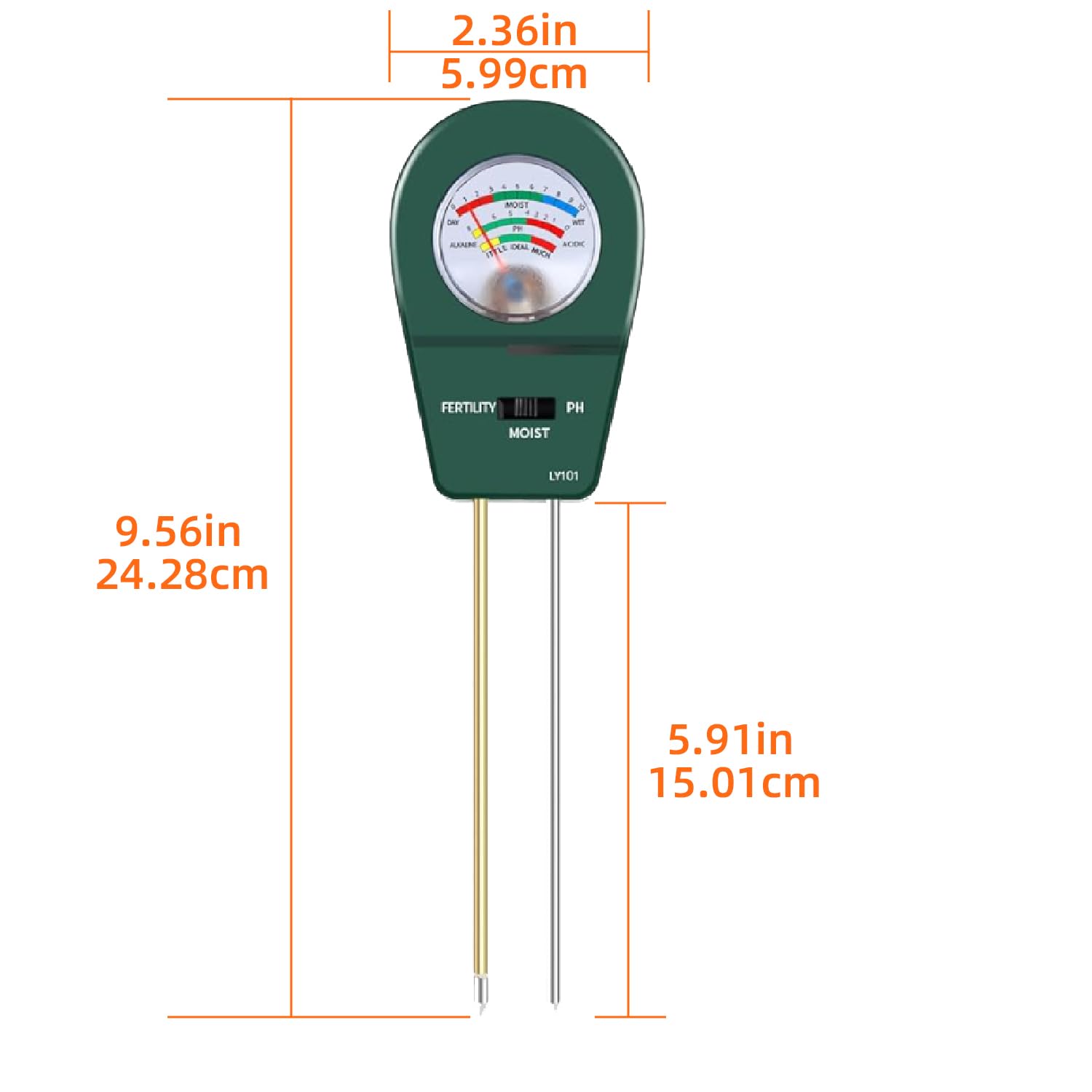 3-in-1 Soil Moisture Meter pH & Fertility Tester, No Battery Needed Plant Soil Test Kit for Houseplants, Garden, Lawn & Farm, Plug-and-Read Soil Acidity Meter for Indoor Outdoor Potted Plants (Green)