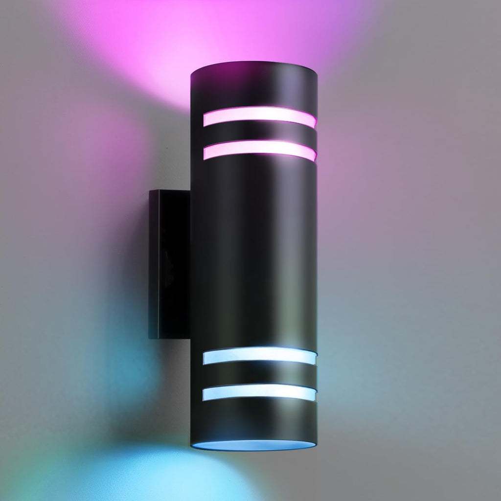 Smart Porch Lights Color Changing, RGB Outdoor Wall Lights with Remote Control Ambiance Up and Down Lights, Black Exterior Light Fixture Home Theater Lighting Compatible with Alexa Google Assistant