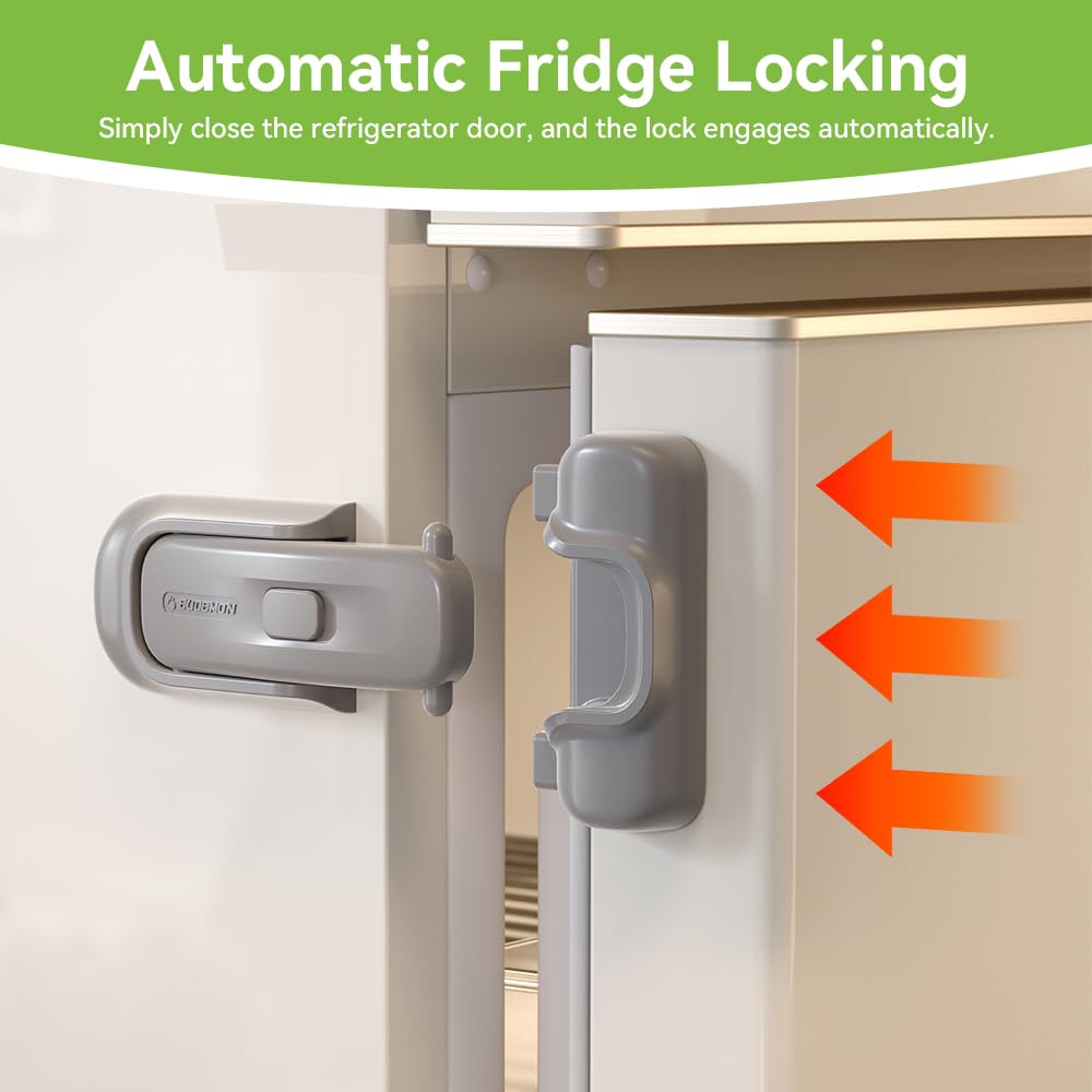 EUDEMON 1 Pack Refrigerator Lock, Child Proof Fridge & Freezer Lock for Kids & Toddlers, Easy to Install,no Tool Need or Drill (Grey)