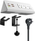 Power Charge Station Edge clamp Mount with USB-C Ports，Tabletop Surge Protector, Desk Clamp Power Sockets with 3 AC Outlets and 4 Fast Charging USB Ports for Home Office Hotel and Dormitory (White)