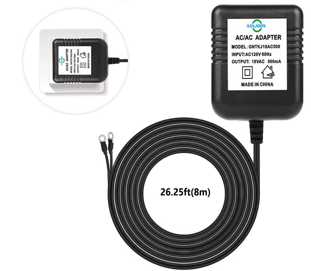 Video Doorbell Transformer 18V500MA Power Transformer Compatible with All Versions of Ring Doorbell and Nest Ecobee, Sensi and Honeywell Thermostats 26ft Cable (18V-26ft)