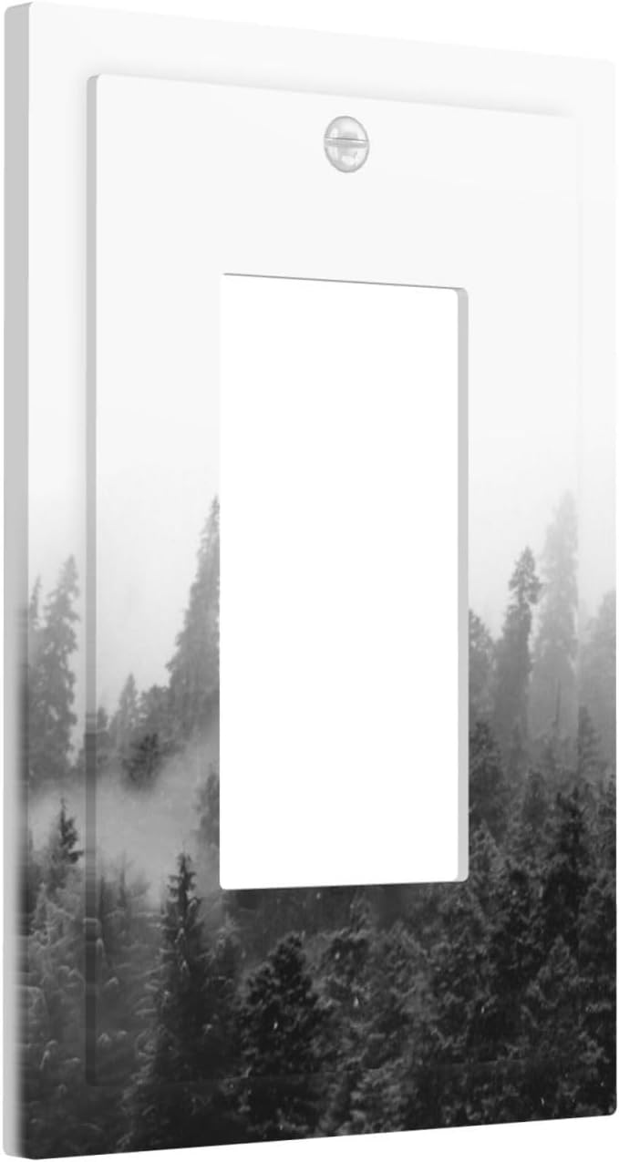 Decorative Outlet Covers Fores Black White Landscape Misty Woods 1 Gang Single Rocker Light Switch Cover Plate Wall Plates Gfci Faceplate For Farmhouse Cabin Decor