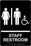 ComplianceSigns.com Staff Restroom Sign, ADA-Compliant Braille and Raised Letters, 9x6 inch White on Black Acrylic with Adhesive Mounting Strips, American Made Safety Signs for the Workplace