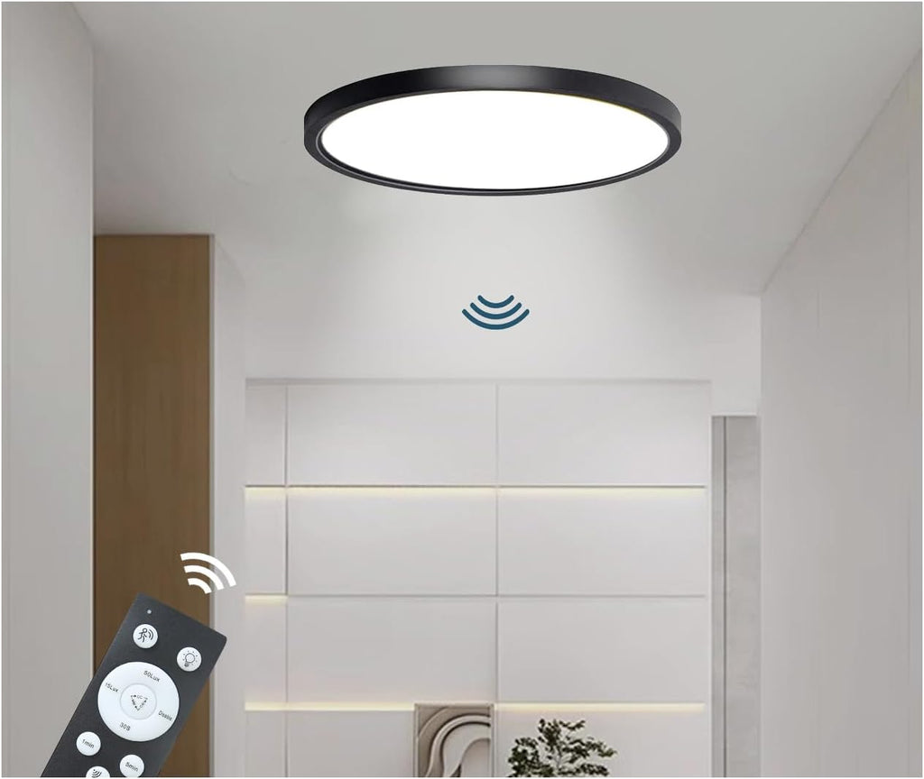 9 Inch Motion Sensor Light Indoor, Flush Mount Light Fixture, Motion Sensor Ceiling Light Wired for Hallway Porch Laundry Garage Basement, Motion Light 3000k/4000k/6000k Black
