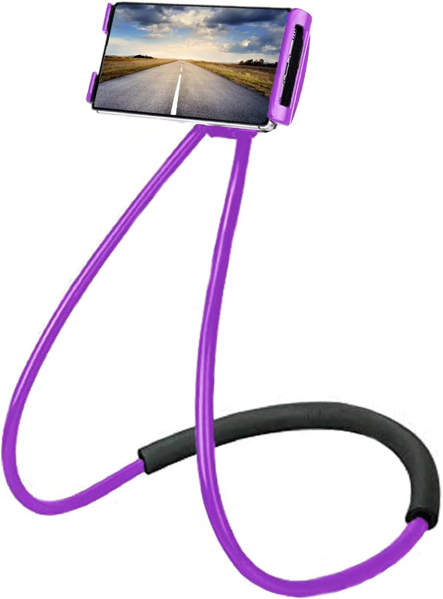 Chapter Seven Universal Smart Mobile Phone Stand,Hanging on Neck Cell Phone Mount Holder, Flexible Lazy Bracket DIY Free Rotating for Multiple Functions (Black) (Purple)