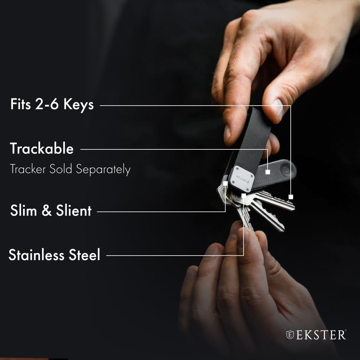 Ekster Smart Keychain Organizer | Compact Key Holder With Bluetooth Finder and Loop for Car Keys | Men's Keyrings Holder (Nappa Black)