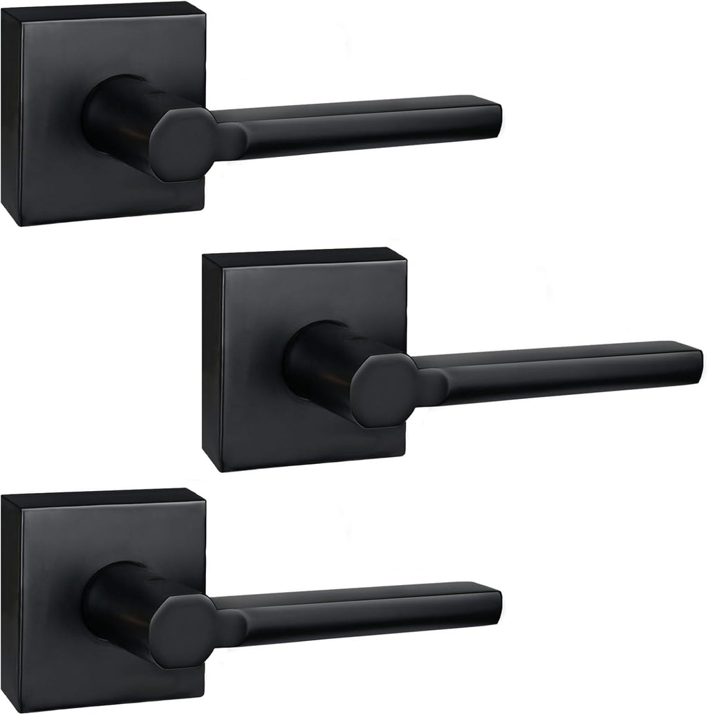 3 Pack Dummy Door Levers in Matte Black, Heavy Duty Interior Handle Lock for Closet Pantry, Non-Turning, Single Sided, Reversible for Left/Right Hand