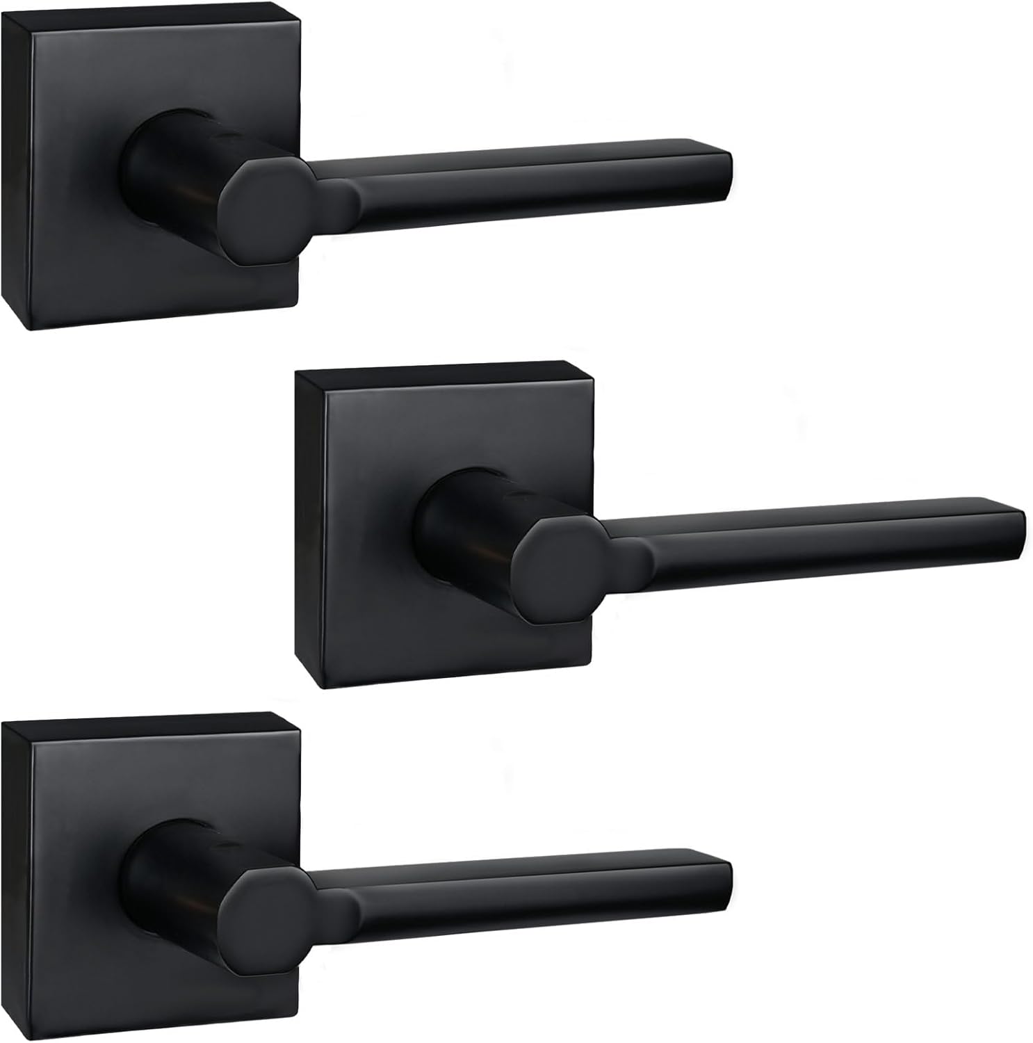 3 Pack Dummy Door Levers in Matte Black, Heavy Duty Interior Handle Lock for Closet Pantry, Non-Turning, Single Sided, Reversible for Left/Right Hand