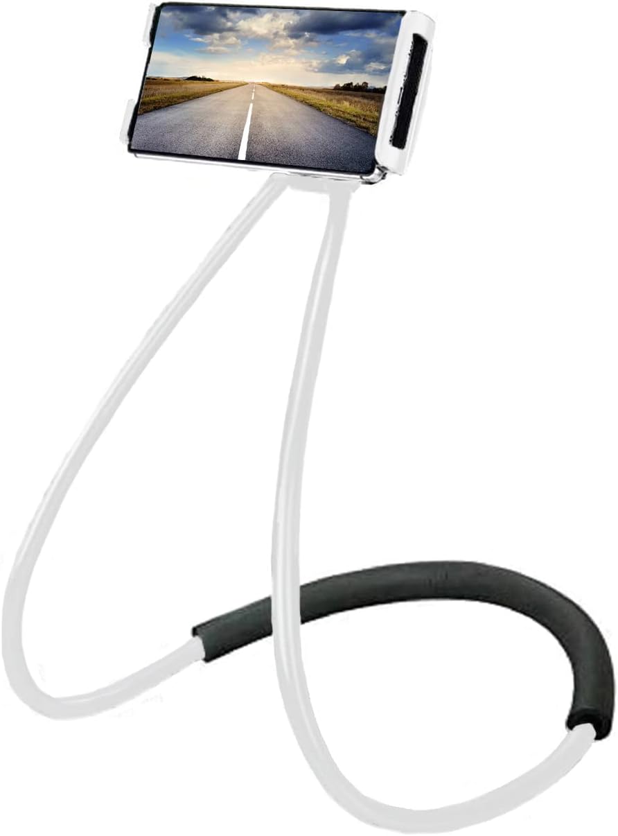 Chapter Seven Universal Smart Mobile Phone Stand,Hanging on Neck Cell Phone Mount Holder, Flexible Lazy Bracket DIY Free Rotating for Multiple Functions (White)