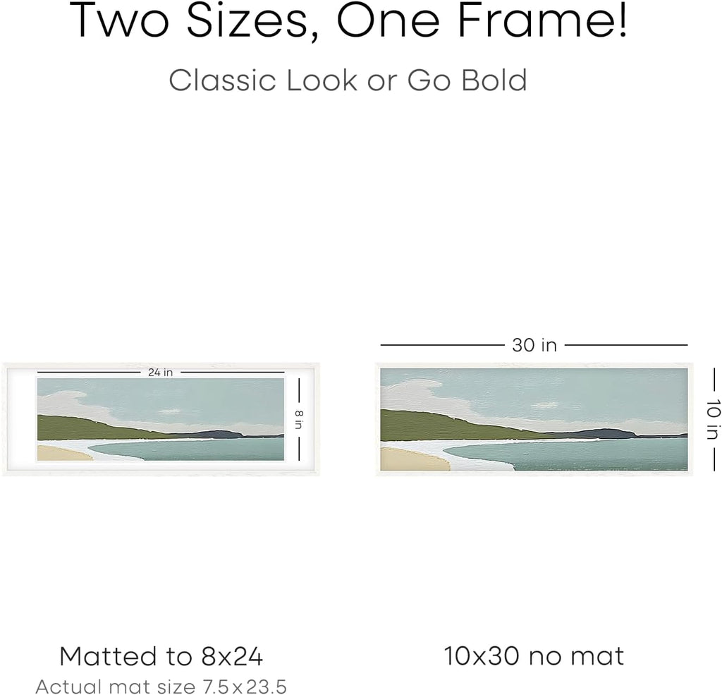 Homeforia 10x30 White Picture Frame, High End Oak 10x30 Wood Poster Frames with Mat 8x24 Print, 10 x 30 White Wooden Frames Matted to 8 by 24, 30x10 Panoramic Frame, Tempered Glass, Wall Kit, Set of 1