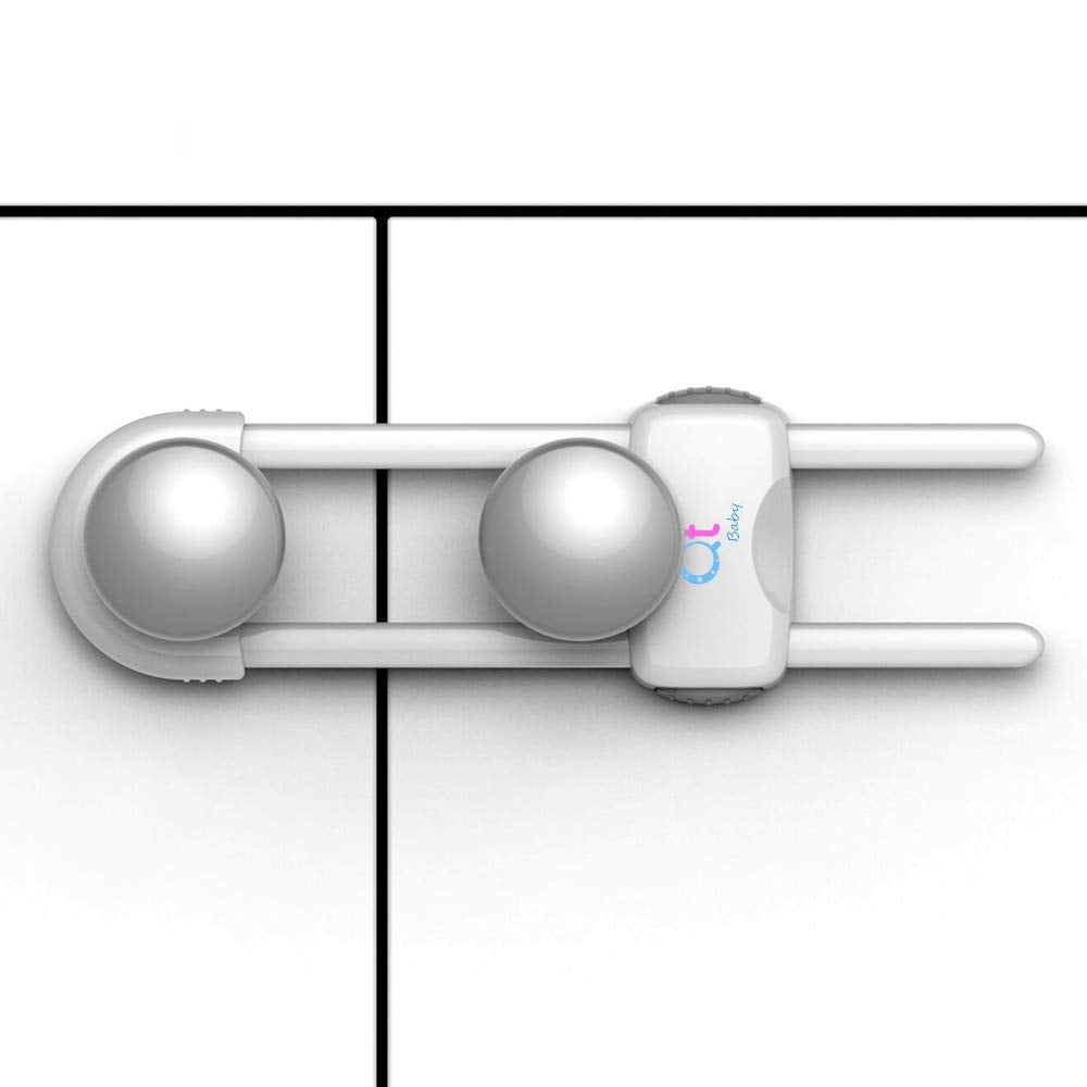 20 Pack - Baby Proofing Cabinet Locks Adjustable U Shaped Baby Safety Latches for Drawers, Fridge, Closet Modern Baby Proofing Cabinet Lock with Extra Secure Lock Buttons (White)