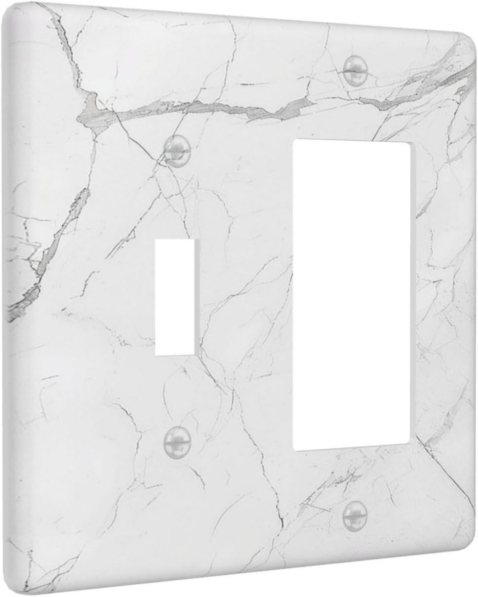 Outlet Covers White Grey Abstract Modern Marble 1 Toggle 1 Rocker Combination Decorative Wall Plate Electrical Switch Plates Light Switch Cover Plate for Bathroom Kitchen Decor