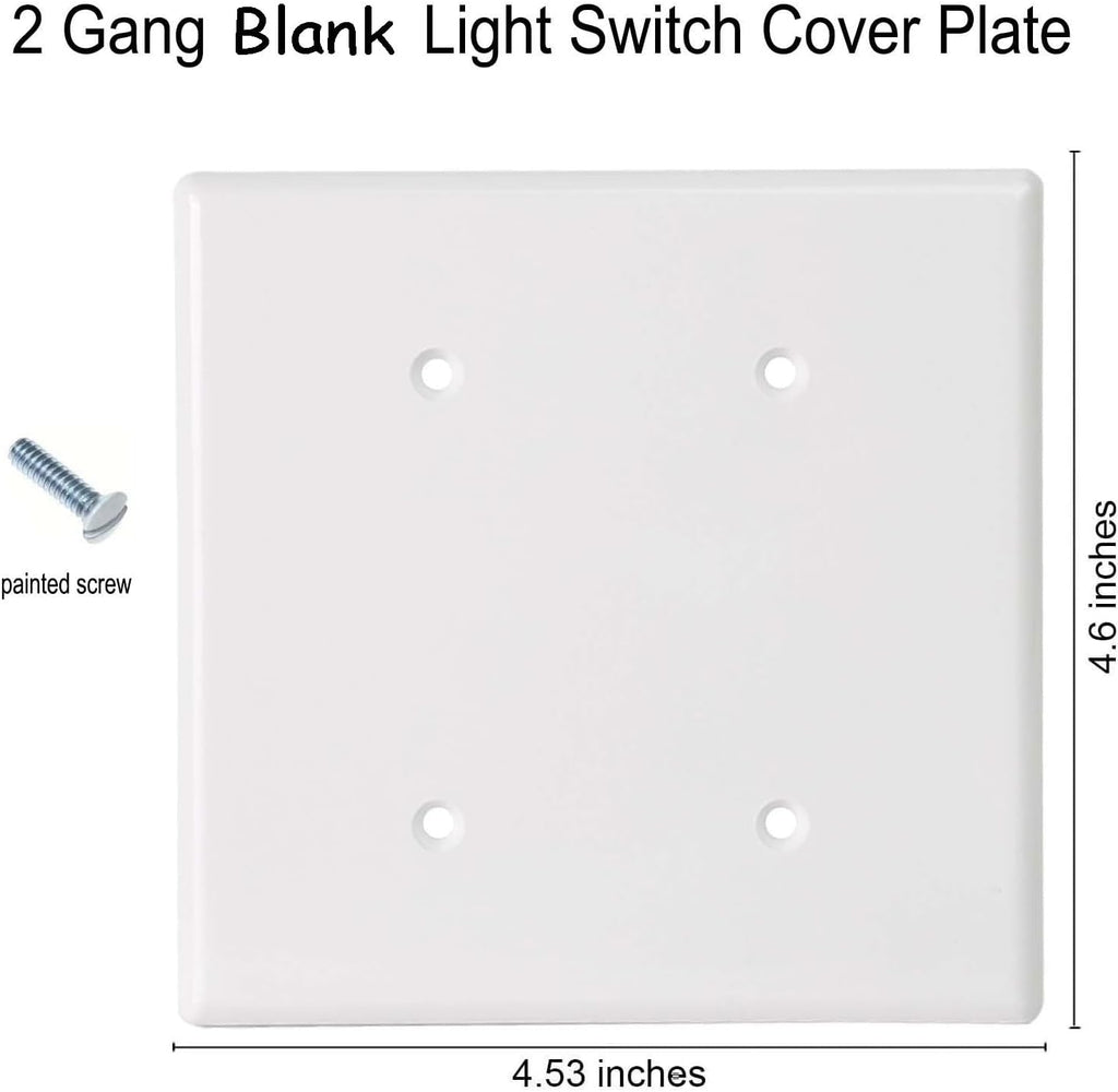 Blank Wall Plates 2-Gang blank Switch Outlet Electrical Cover Plate Unbreakable Thermoplastic Faceplate for Light Receptacle Outlet Switch, White (2 Pack)