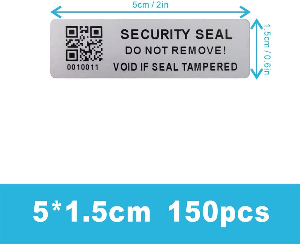 Tamper Evident Proof Barcode Stickers with Individual Serial Number Security Warranty Void Sticker,Sealing Label for Package(150pcs 2x0.6 inches,Matte Silver)