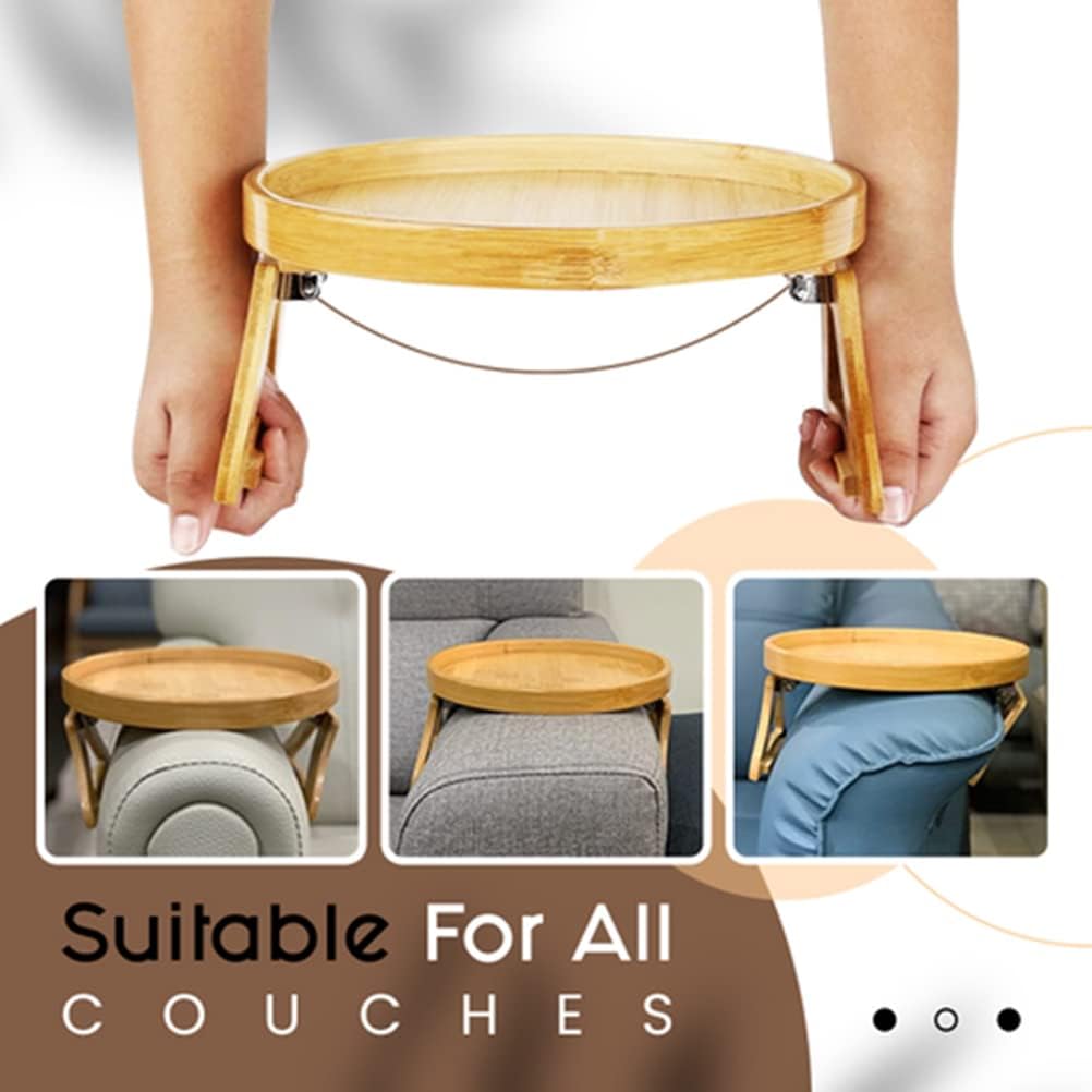 Clip On Tray Sofa Table, Bamboo Couch Arm Tray, Folding Sofa Armrest Tray Table for Drinks, Snacks, Phone & Remote – Portable Clip-On Side Table for Couch, Recliner & Armchair