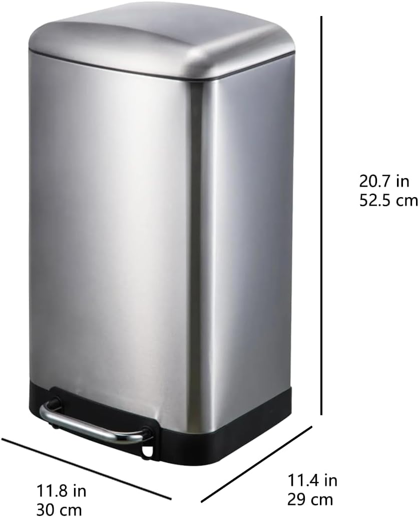 Amazon Basics Rectangular Small Trash Can with Lid and Soft-Close Foot Pedal for Bathroom, Bedroom, Living Room, Office, Smudge Resistant, 20l / 5.3 gallon, Nickel
