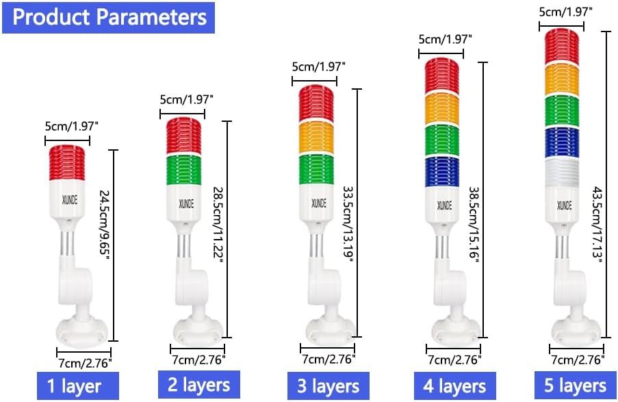 LED Warning Lights XUNDE Multi-Layer Industrial Signal Light 5 Colors Alarm Lights Machine Equipment Indicator Lamp 24V DC (5-Layer)