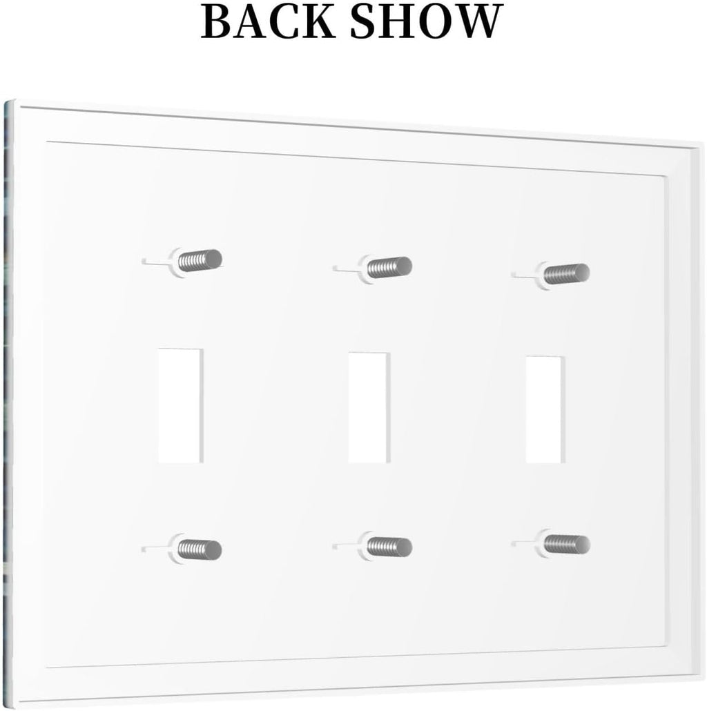 White Flowers Green Leaves Light Switch Covers 3 Gang Triple Toggle Wall Plate Decorative Switchplate Electrical Faceplate for Farmhouse Living Decor