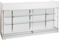 72" W x 22" D x 42" H - Ledgetop Checkout Counter with Glass Showcase View Front, White Wooden Cash Register Stand with Showcase,Retail Glass Display Cabinet Counter