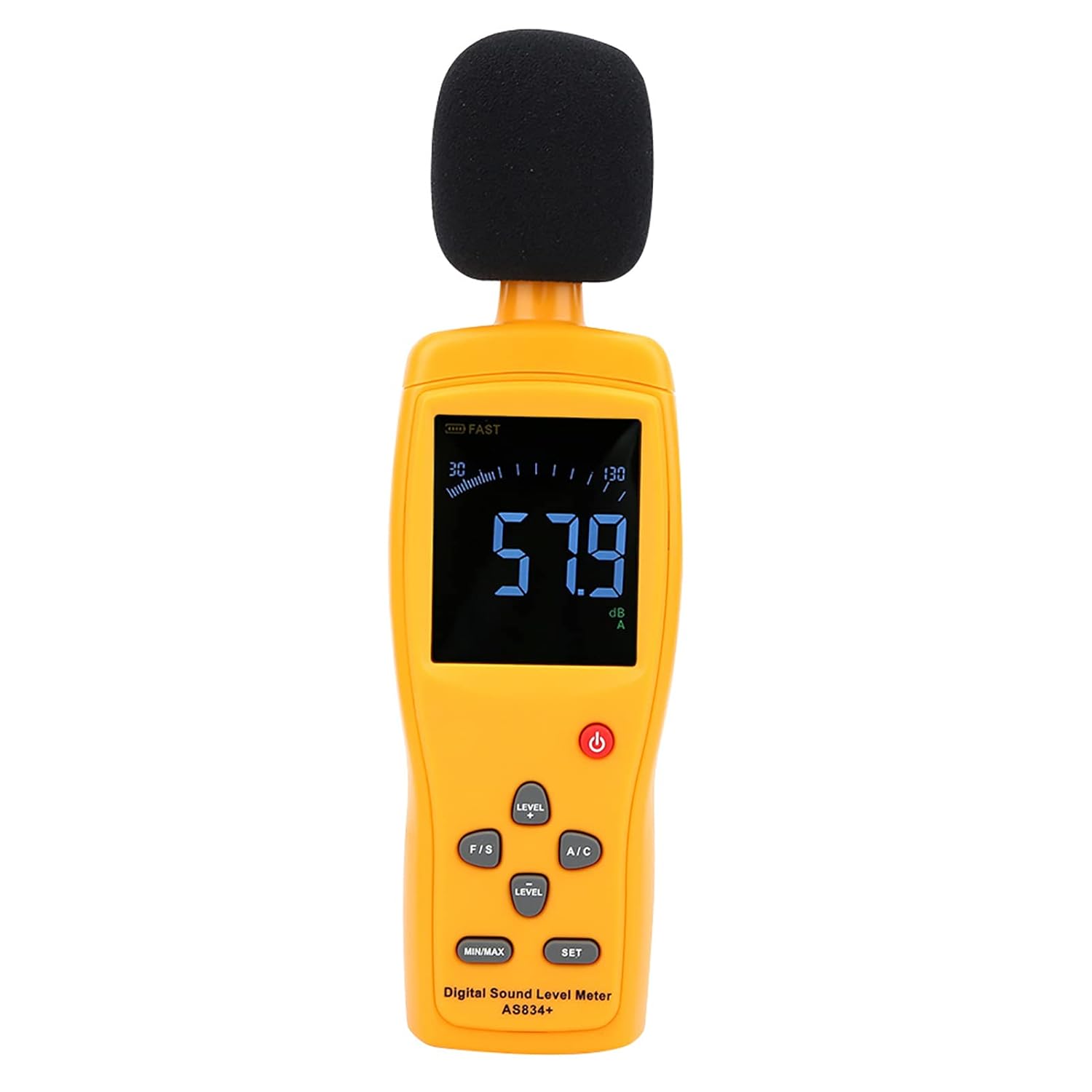 Smart Sensor AS834+ Decibel Meter Sound Level Meter Noise Detector with Large LCD Color Screen 30-130dB Range for Home Office Industrial Use
