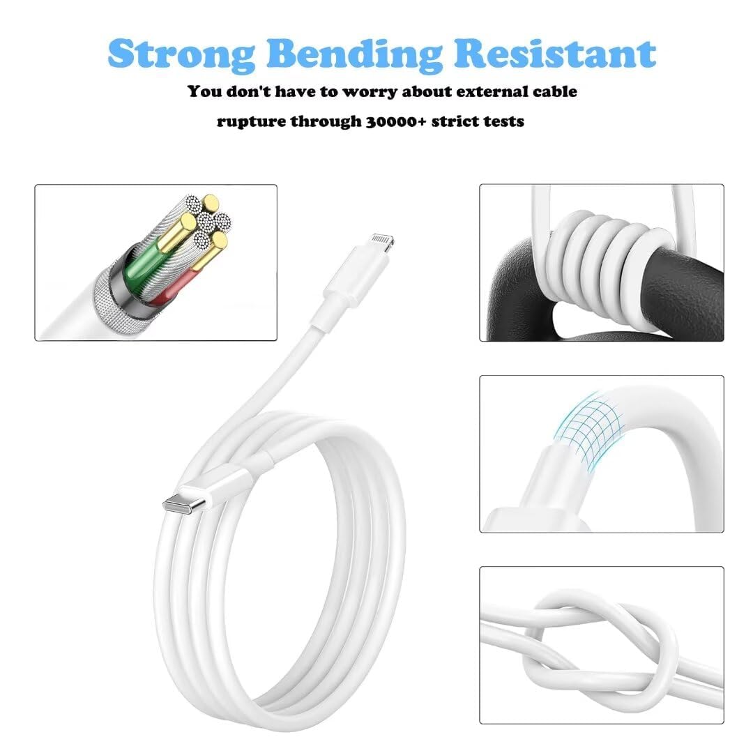 iPhone Fast Charger, 3 Pack MFi Certified PD Type C Fast Charger Block with 3 Pack 6FT USB C to Lightning Fast Charging Data Sync Cable Compatible with iPhone 14 13 12 11 Pro Max XS XR X 8 iPad-White