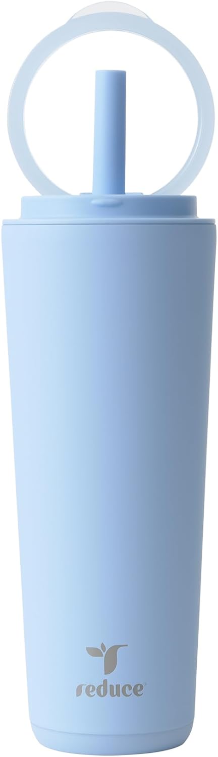 REDUCE Halo 24 oz Stainless Steel Vacuum Insulated Tumbler - Spill Proof Travel Mug with Flip Handle Lid - Keeps Drinks Cold for 32 Hrs - Dishwasher Safe - Cupholder Friendly - Glacier
