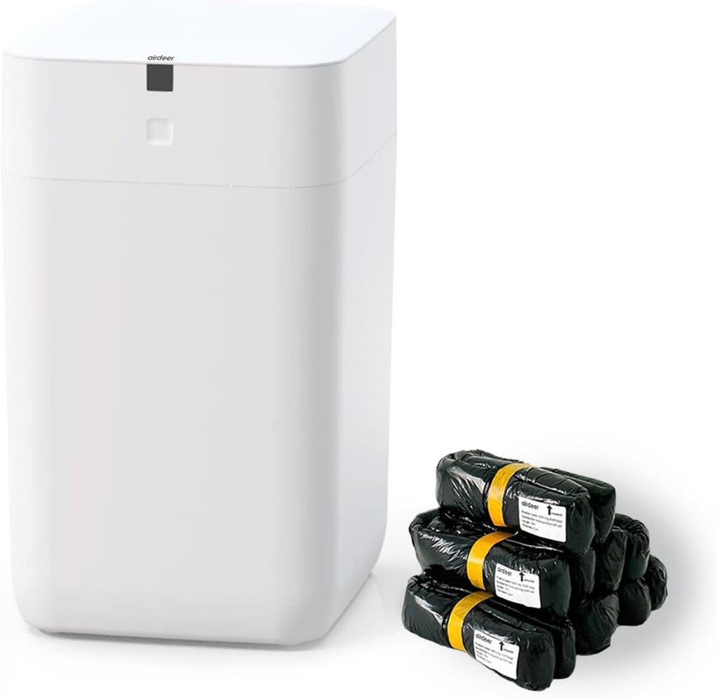 Airdeer Automatic Trash Can, 4 Gallon Self Sealing and Self-Changing Smart Trash Can, Motion Sensor, Touchless Garbage can with lid for Kitchen Bathroom Bedroom Office, 6 Refill Rings(A1, White)