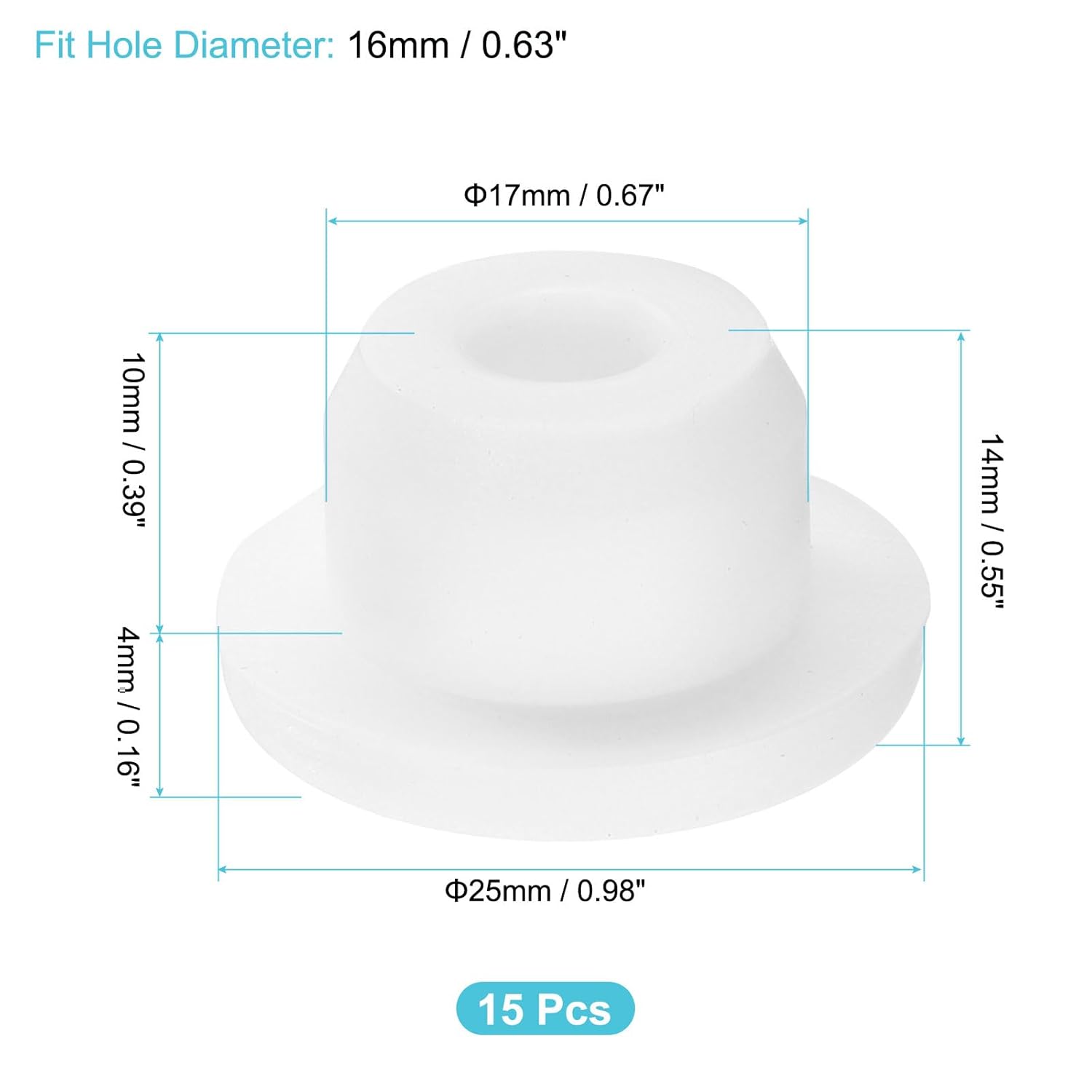 uxcell 15Pcs Silicone Hole Plug, Waterproof Round Rubber Stoppers Bottle Seal Plugs Tube Pipe End Caps for 16mm/0.63" Hole for Bathtub Bottle, White