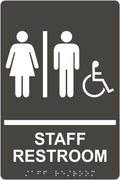 ComplianceSigns.com Staff Restroom Sign with ADA-Compliant Braille and Raised Letters, 9x6 in. Charcoal Gray Acrylic with Adhesive Mounting Strips