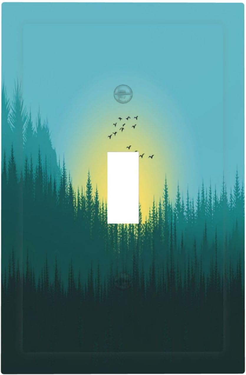 Green Forests And Birds Sun Woodland Decorative Light Switch Cover 1 Gang Single Toggle Decorator Outlet Wall Plate Device Electrical Faceplate Switchplates for Bedroom Bathroom Decor