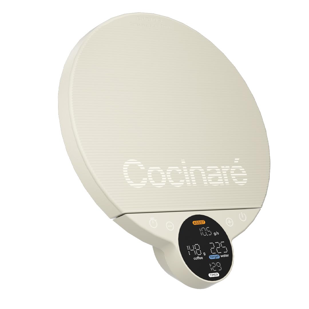 Cocinare Balance Lite Smart Coffee Scale with Timer, 3kg/0.1g Precision Digital Scale for Pour-Over, Espresso & Drip, 3 Brewing Modes (Assist, Weigh, Competition), Adjustable Ratios & Flow Rate, White