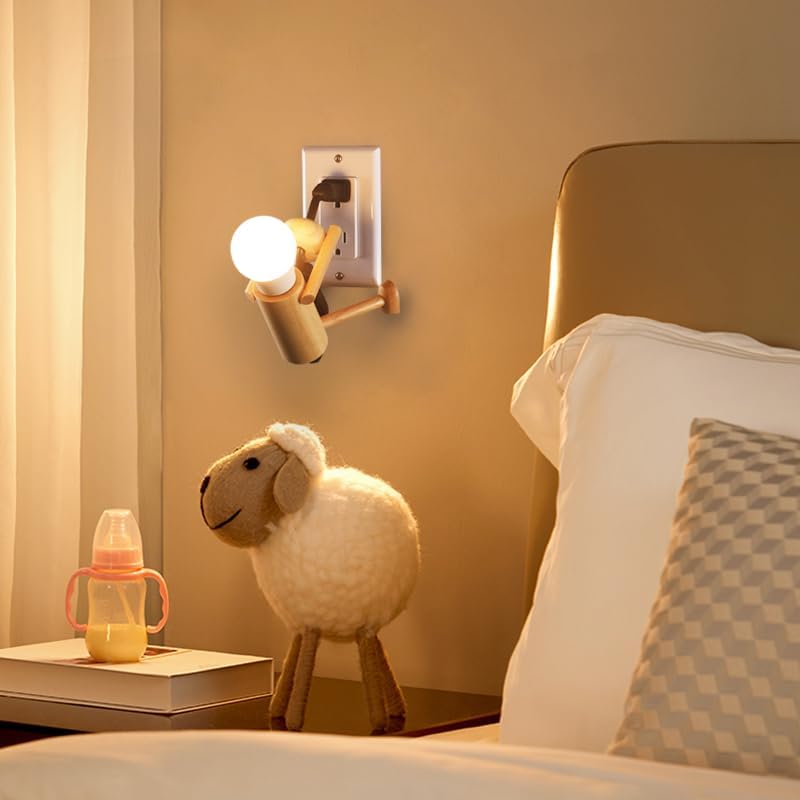 Wooden Night‑Light Desk Lamp – ‘Climber’ Stick‑Figure décor by HMC, Shatterproof LED Bulb, Plug‑in for Outlet, Cool Kid Room or Dorm Table Light