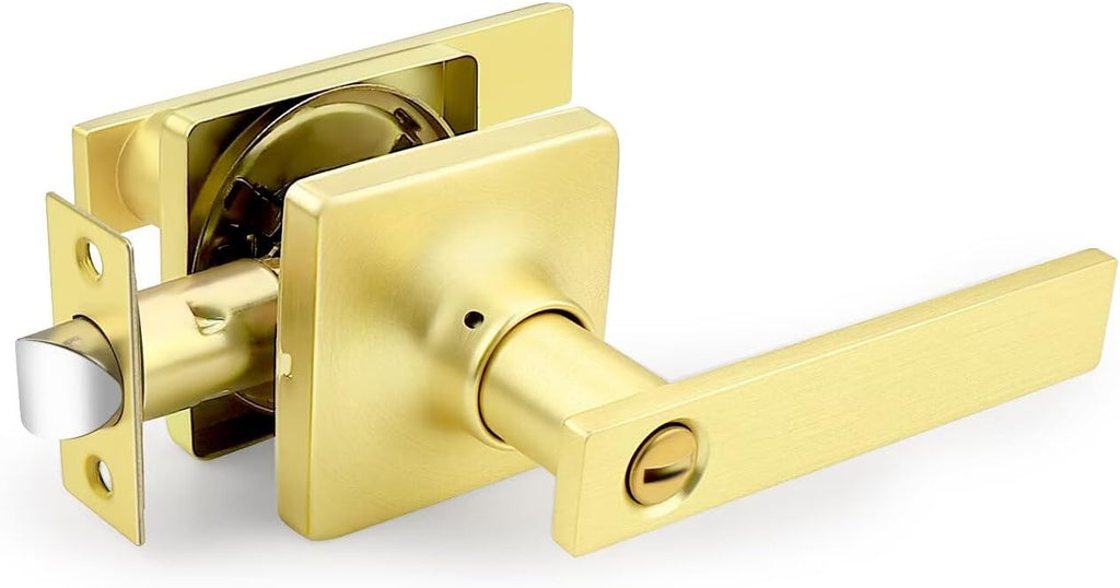 GOBEKOR 1 Pack Gold Door Handles Interior,Heavy Duty Privacy Door Levers with Lock,Sleek Round Interior Door Handles for Bedroom and Bathroom with No Key