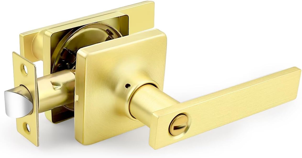GOBEKOR 4 Pack Gold Door Handles Interior,Heavy Duty Privacy Door Levers with Lock,Sleek Round Interior Door Handles for Bedroom and Bathroom with No Key