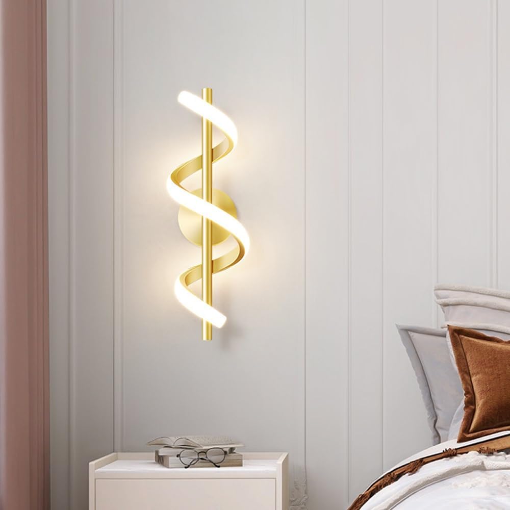 Modern LED Spiral Wall Sconce Minimalist Dimmable Sconce Lighting Fixture Tri-Color Dimmable Wall Lamps for Bedroom Living Room Hallway Decor