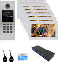 Video Intercom System 5/6/7/8 Unit Wired 7 Inch IP Video Intercom Phone for Apartment Building Security Home Access Control System with Digital Keypad and IC Card (for 7 Family)