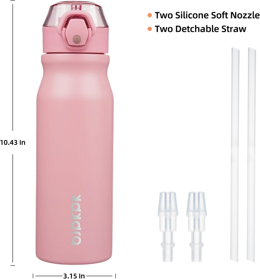 BJPKPK Water Bottle with Straw 25oz Insulated Water Bottles Reusable Stainless Steel Metal Thermal Flask with Leak Proof Lockable Lid and Carry Handle,Light Pink