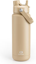 ENCOOL Insulated Water Bottle with Straw Stainless Steel Water Bottle, Leak-Proof, BPA-Free, Double Wall Vacuum Keeps Cold for 24 Hours for Sports, Travel, School (32 oz, Indian Khaki)