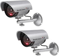 WALI Dummy Fake Camera, Surveillance Security CCTV Dome Camera, Indoor Outdoor Cameras, with One LED Light, Security Alert Sticker Decals (TC-S2), 2 Packs, Silver