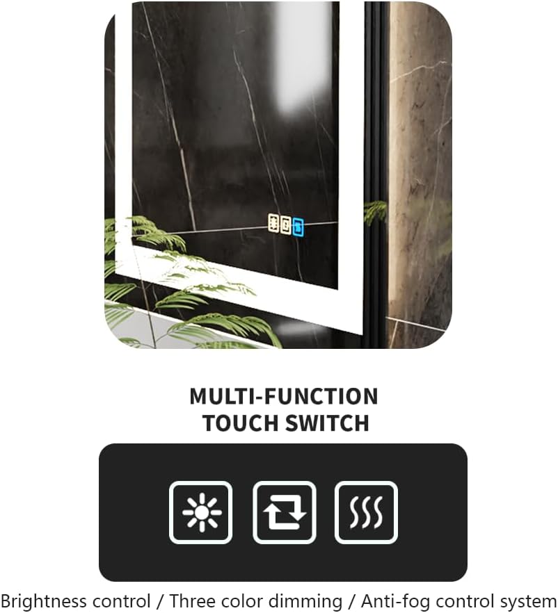 24 * 32inches LED Mirror, Smart Bathroom Mirror with Lights, Anti-Fog, Tempered Glass, 3 Colors Dimmable, Front and Backlit, CRI 90+, Wall Mounted, Memory