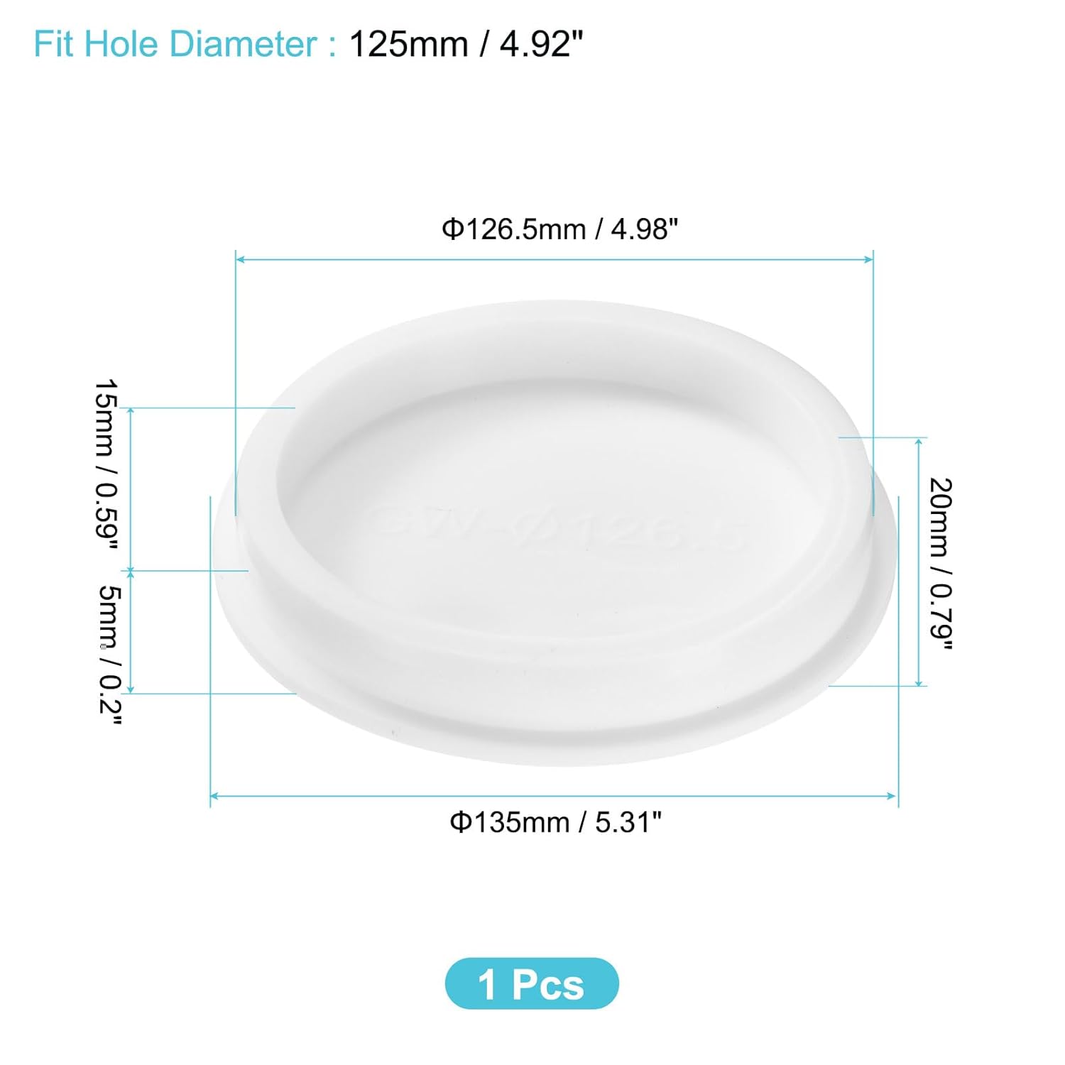 uxcell 1Pcs Silicone Hole Plug, Waterproof Round Rubber Stoppers Bottle Seal Plugs Tube Pipe End Caps for 125mm/4.92" Hole for Bathtub Bottle, White