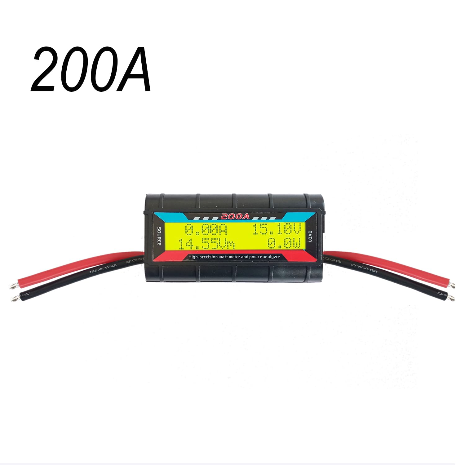 200A RC Watt Meter, High Precision Power Analyzer, DC 0-60V Volt Amp Watt Checker Tester, with Digital Yellow LCD Screen- for Voltage, Current, Power, Charge and Energy Measurement
