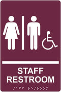 ComplianceSigns.com Staff Restroom Sign with ADA-Compliant Braille and Raised Letters, 9x6 in. Burgundy Acrylic with Adhesive Mounting Strips