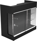 48" W x 22" D x 42" H - Retail Sales Counter with Adjustable Glass Shelves, Tempered Glass, Black Laminated Particle Board, Locking Drawers