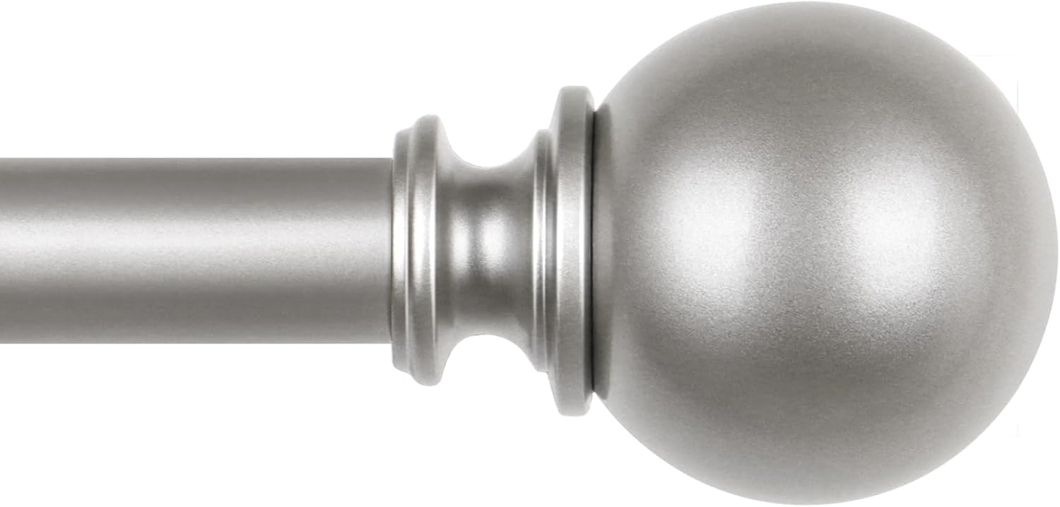 KAMANINA Curtain Rods for Windows 32 to 58 Inches (2.6-4.8ft), Adjustable Antique Silver Curtain Rod, 7/8 Inch Decorative Drapery Rod with Round Finials