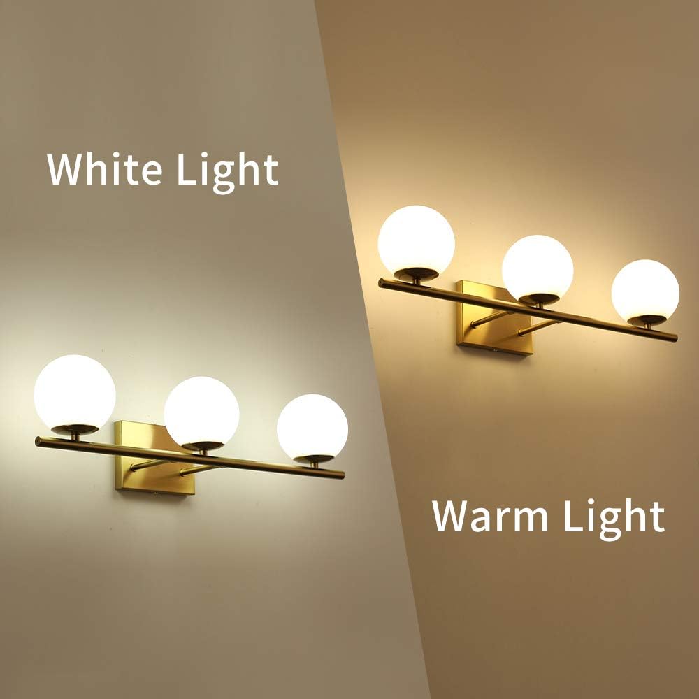 New Bathroom Vanity Light Fixtures 3 Lights Brushed Brass Glass Shade Modern Wall Bar Sconce Over Mirror