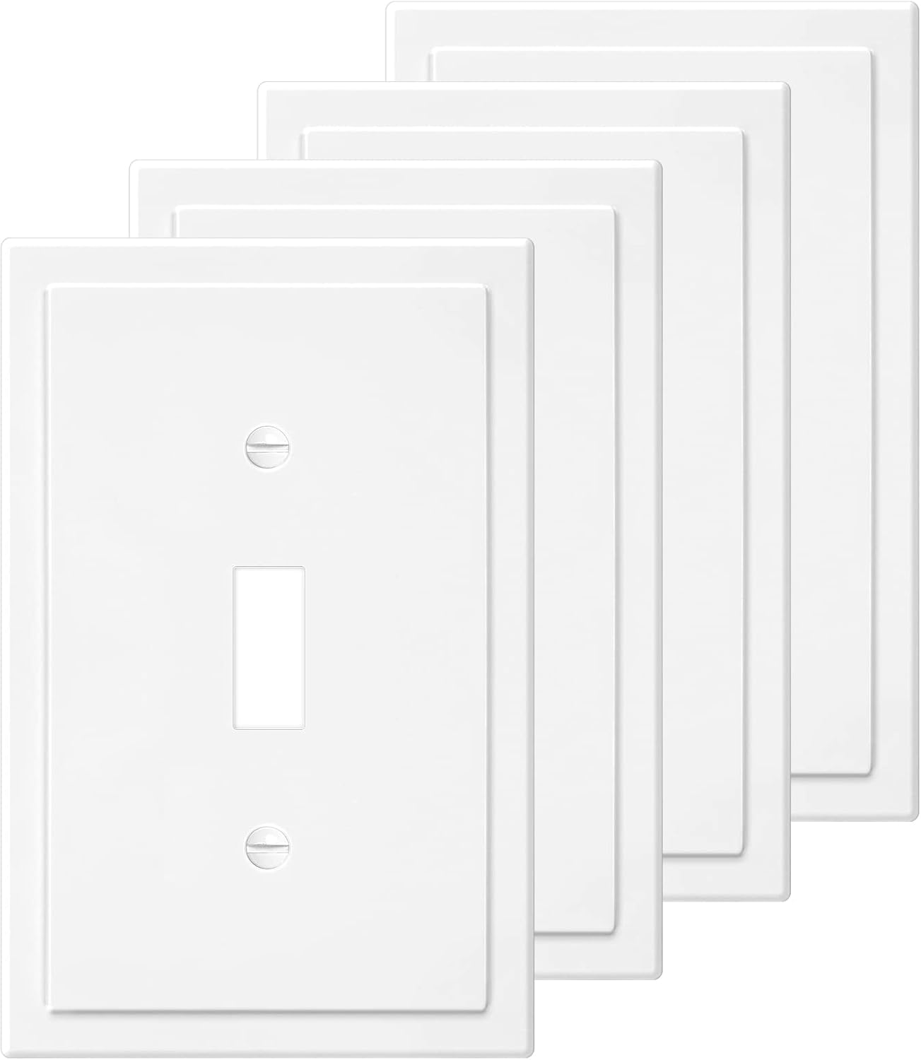 1-Gang Modern Edge Decorative Wall Plate Cover Switch Outlet Single Toggle Electrical Faceplate for Light Switches, Smart Switch, GFCI, Dimmers, Receptacle, USB Outlet (4 Pack, Single Toggle)